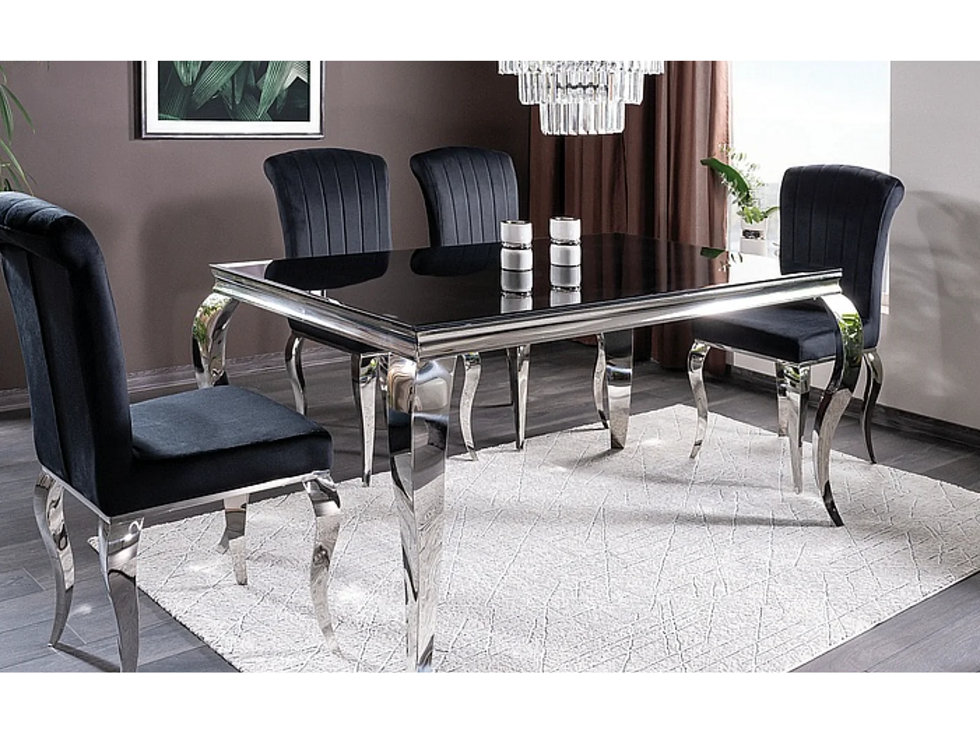 Tavolo barocco in metallo e ceramica nera 180cm Bolti