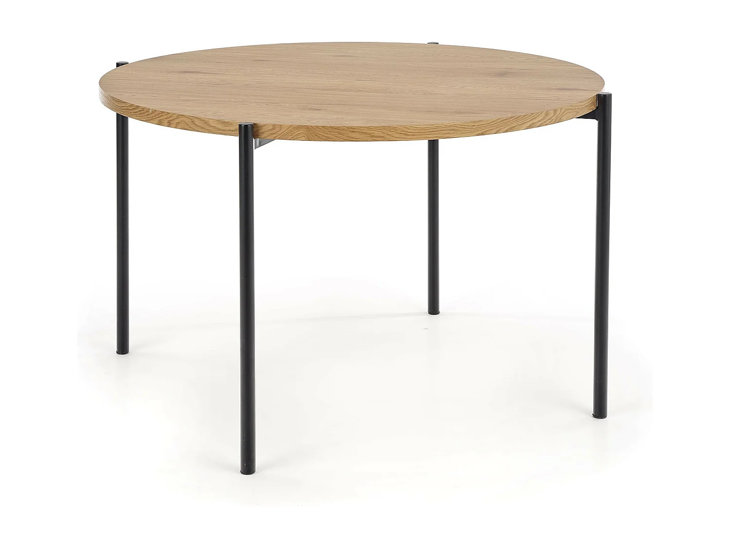 Table ronde 120 cm aspect chêne doré pieds acier noir Fairy