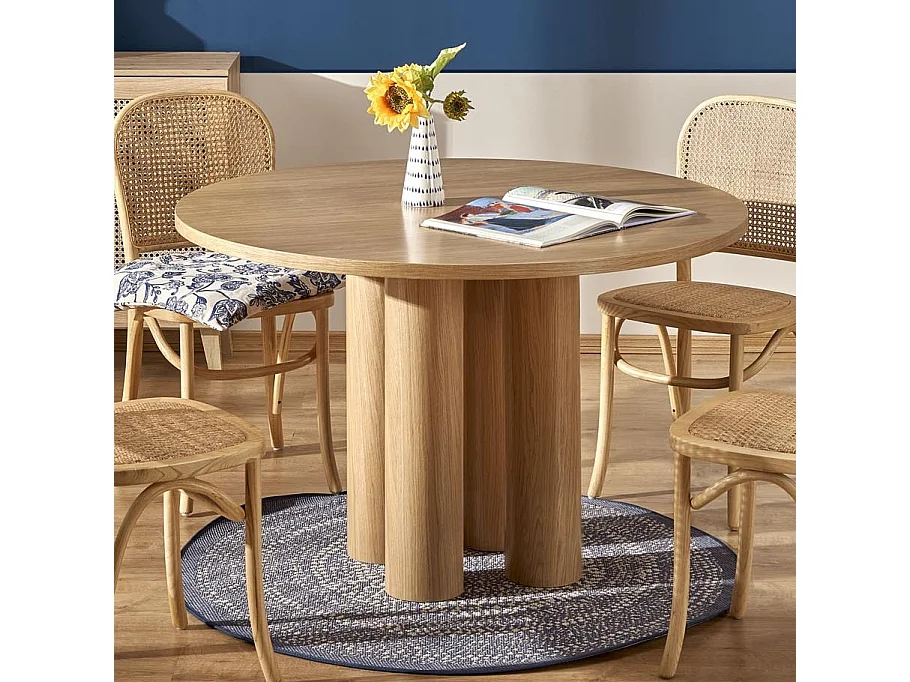 Marthe mesa de comedor redonda de diseño chapada en roble 120cm