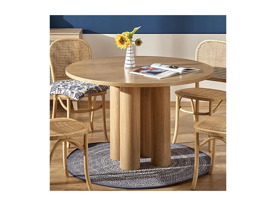 Table à manger design ronde plaquée chêne 120cm Marthe