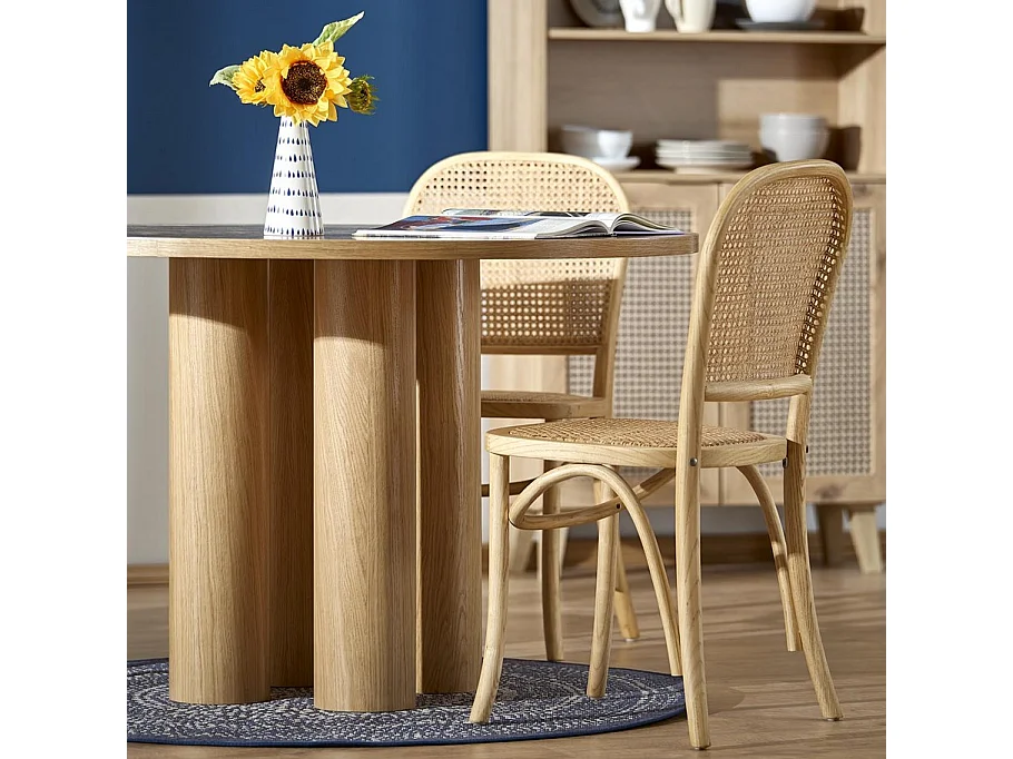 Table à manger design ronde plaquée chêne 120cm Marthe