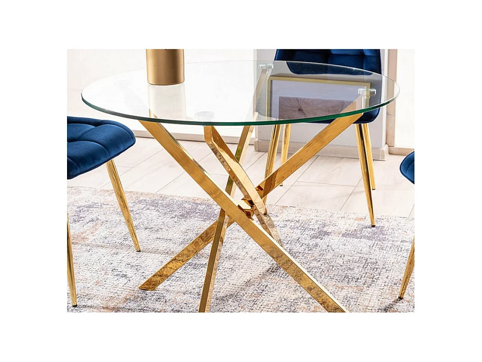 Mesa redonda de diseño de cristal y metal dorado 90 cm Weba