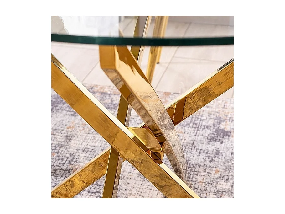 Mesa redonda de diseño de cristal y metal dorado 90 cm Weba