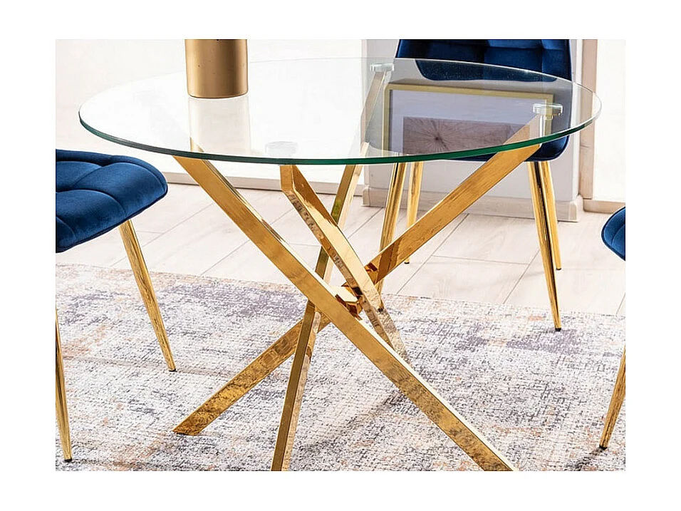 Mesa redonda de diseño de cristal y metal dorado 90 cm Weba