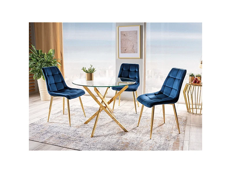 Mesa redonda de diseño de cristal y metal dorado 90 cm Weba