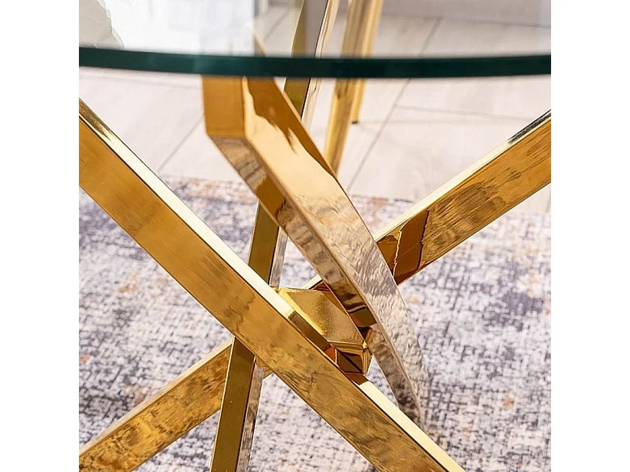 Mesa redonda de diseño de cristal y metal dorado 90 cm Weba