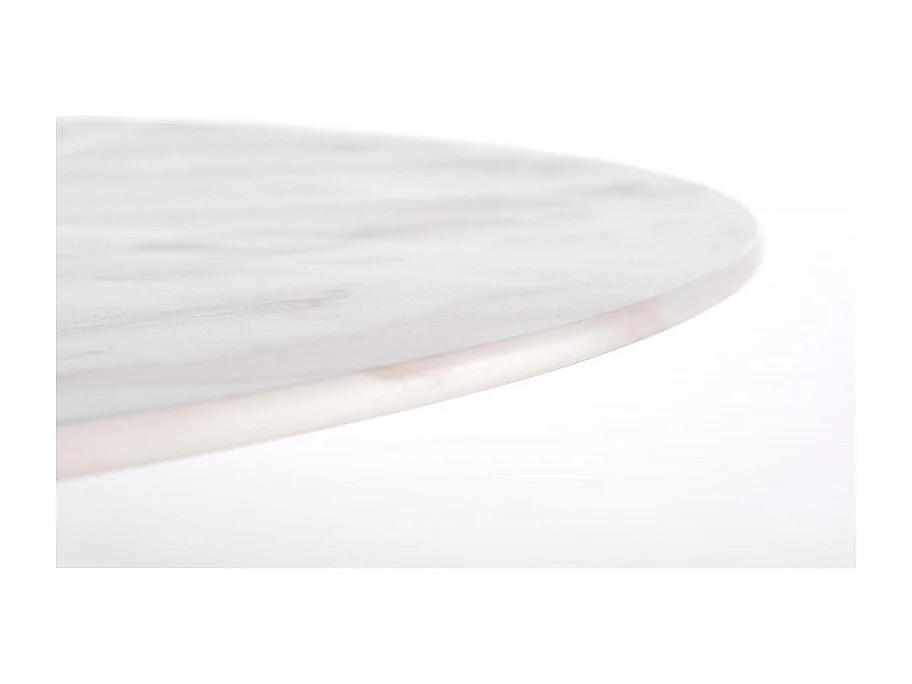 Mesa redonda con tablero de cristal imitación mármol blanco y pata central de acero dorado BOOTIS