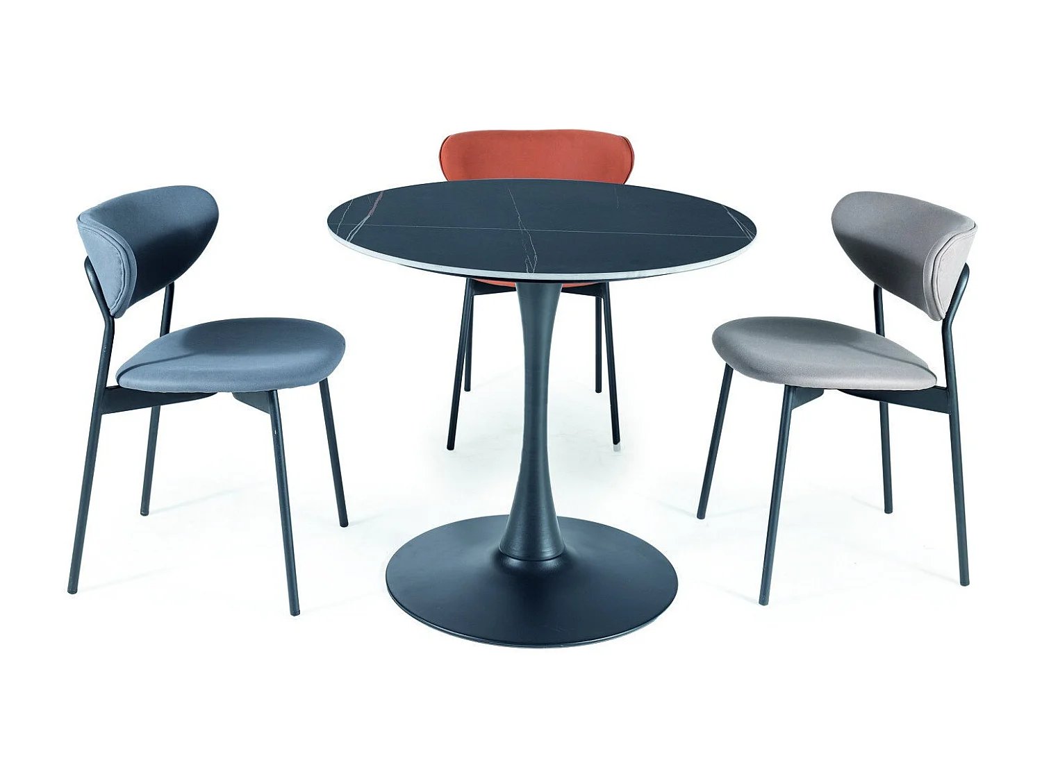 Table ronde noire 80cm avec plateau céramique aspect marbre Sasha