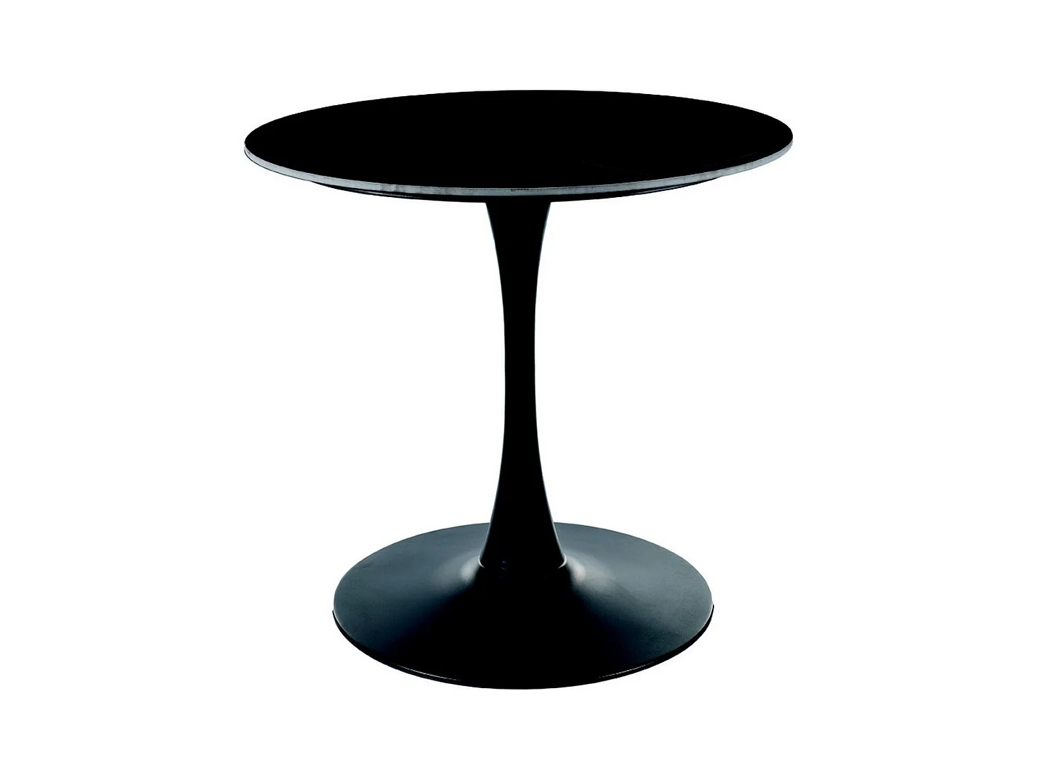 Table ronde noire 80cm avec plateau céramique aspect marbre Sasha