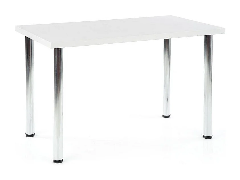 Table 120x68 cm avec plateau blanc mat et pieds ronds en métal chromé RIGEL