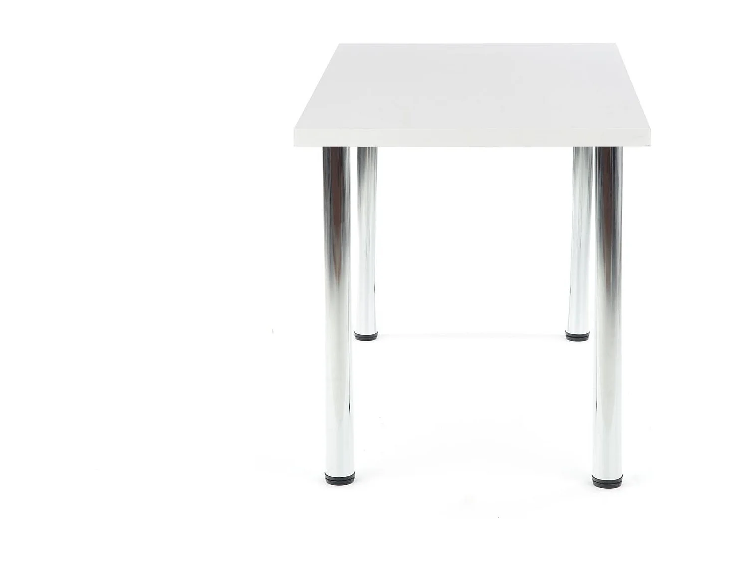 Table 120x68 cm avec plateau blanc mat et pieds ronds en métal chromé RIGEL