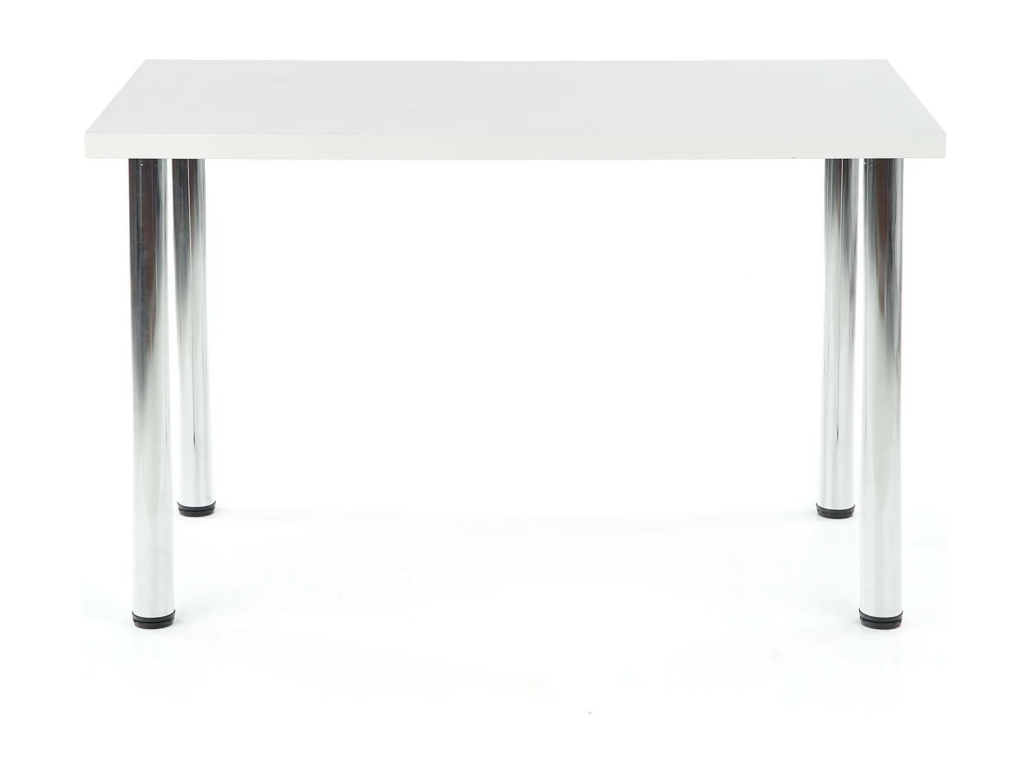 Table 120x68 cm avec plateau blanc mat et pieds ronds en métal chromé RIGEL