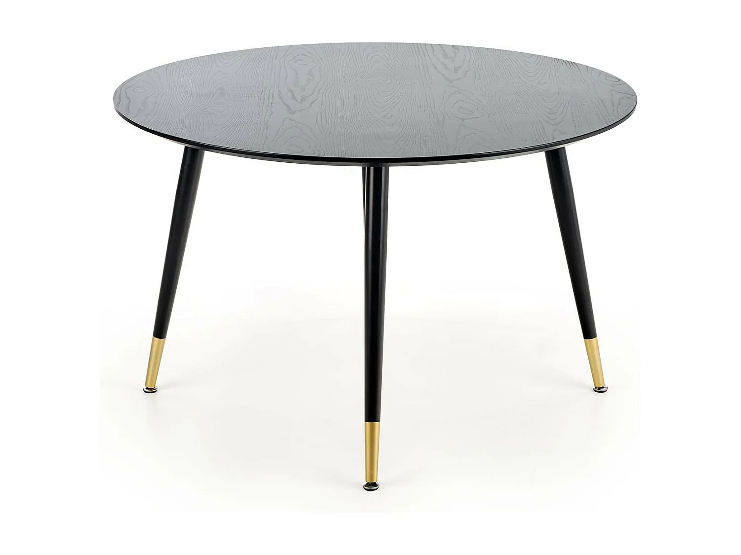 Tavolo da pranzo rotondo nero da 120 cm con gambe in acciaio nero e oro Lady