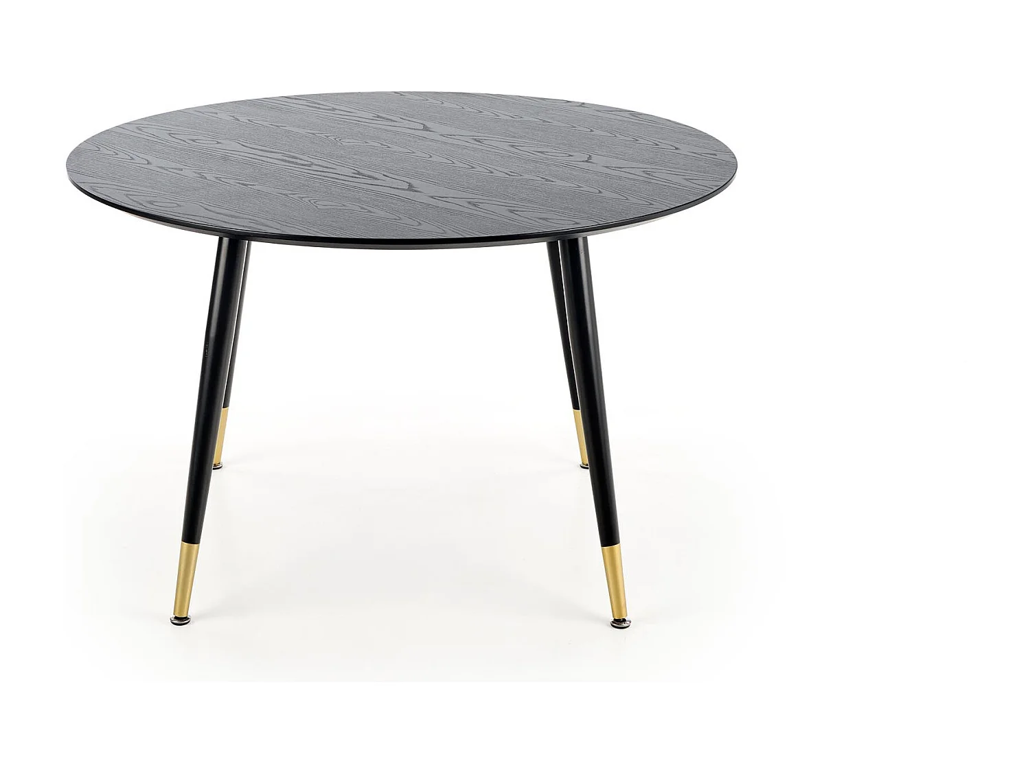 Tavolo da pranzo rotondo nero da 120 cm con gambe in acciaio nero e oro Lady