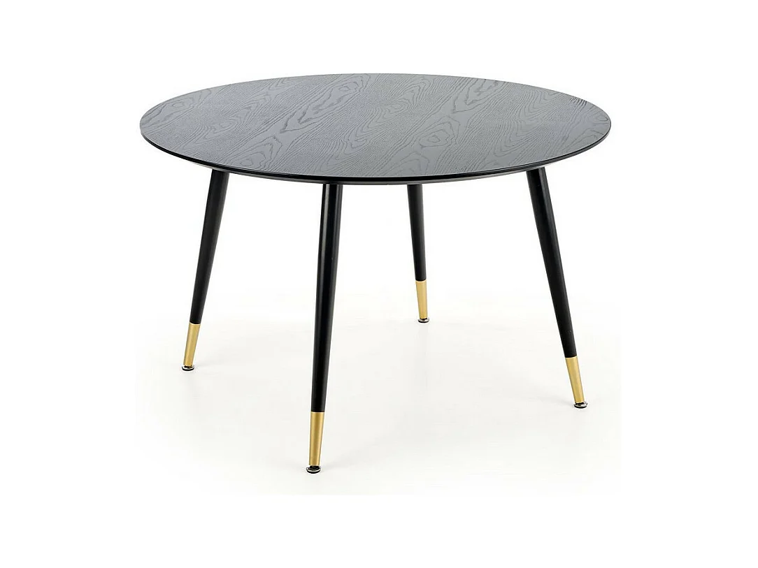 Table de salle à manger ronde noire de 120 cm avec pieds en acier noir et doré Lady