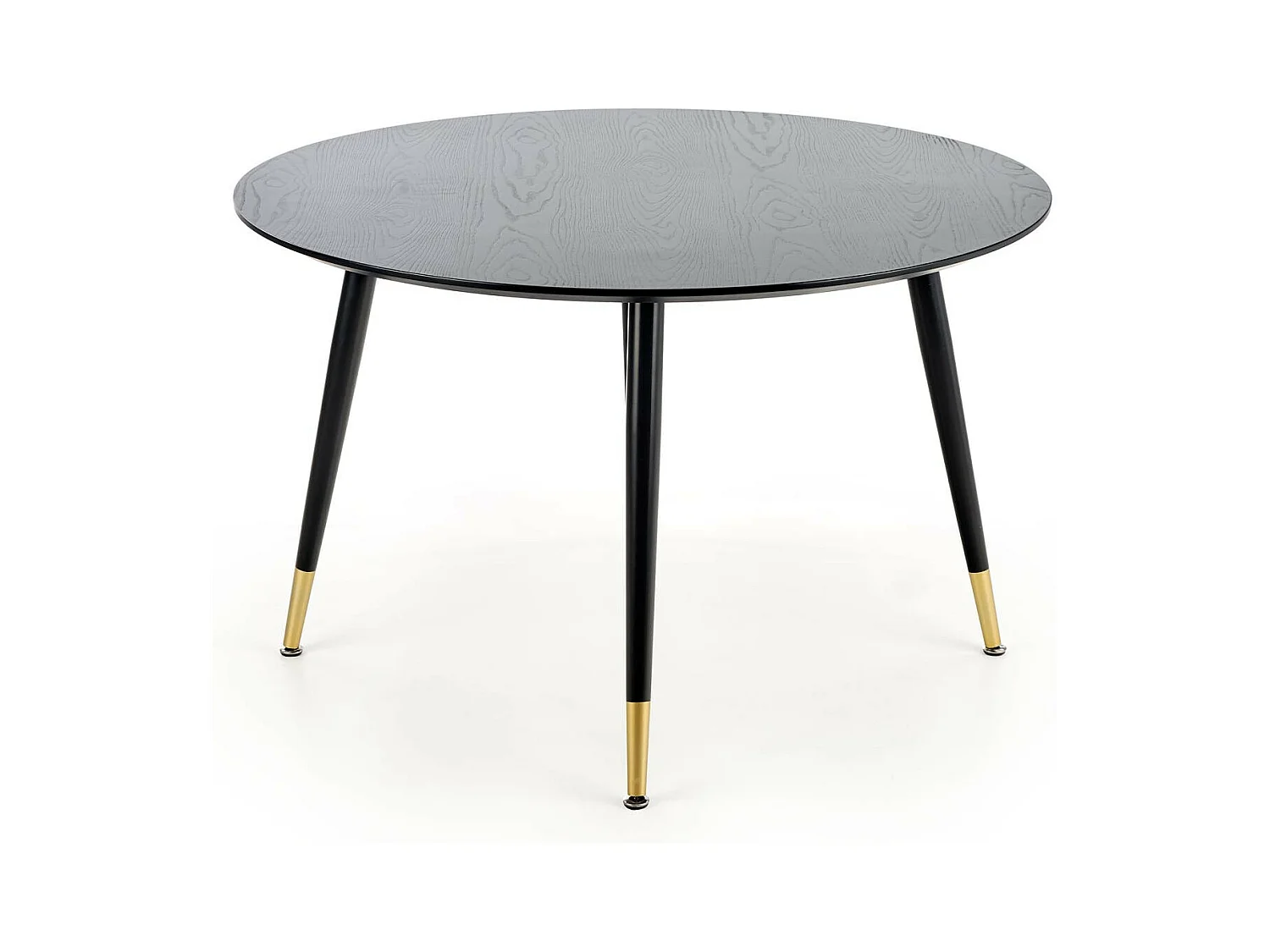 Table de salle à manger ronde noire de 120 cm avec pieds en acier noir et doré Lady