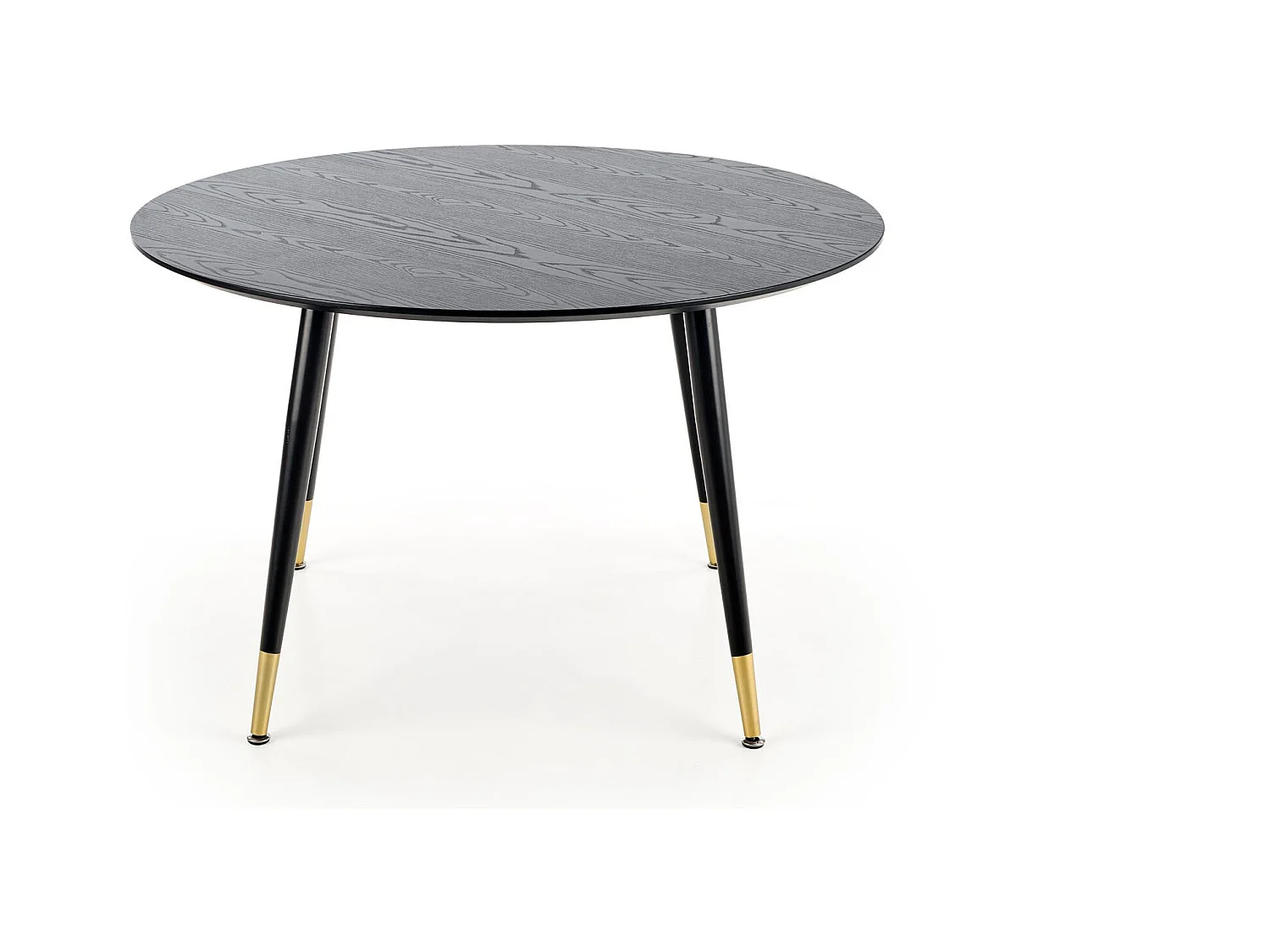 Table de salle à manger ronde noire de 120 cm avec pieds en acier noir et doré Lady