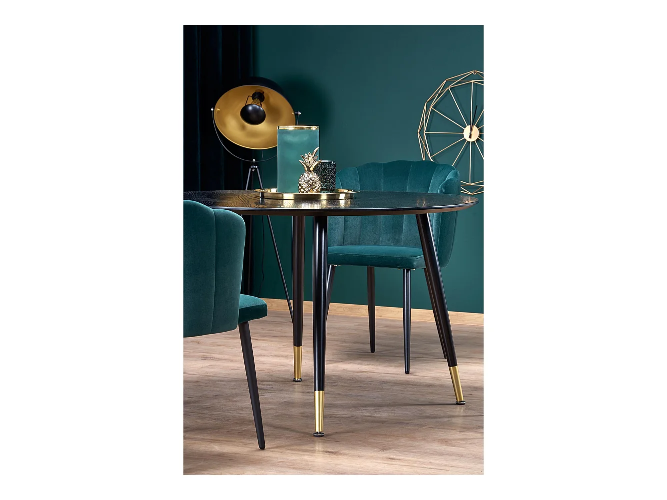 Table de salle à manger ronde noire de 120 cm avec pieds en acier noir et doré Lady