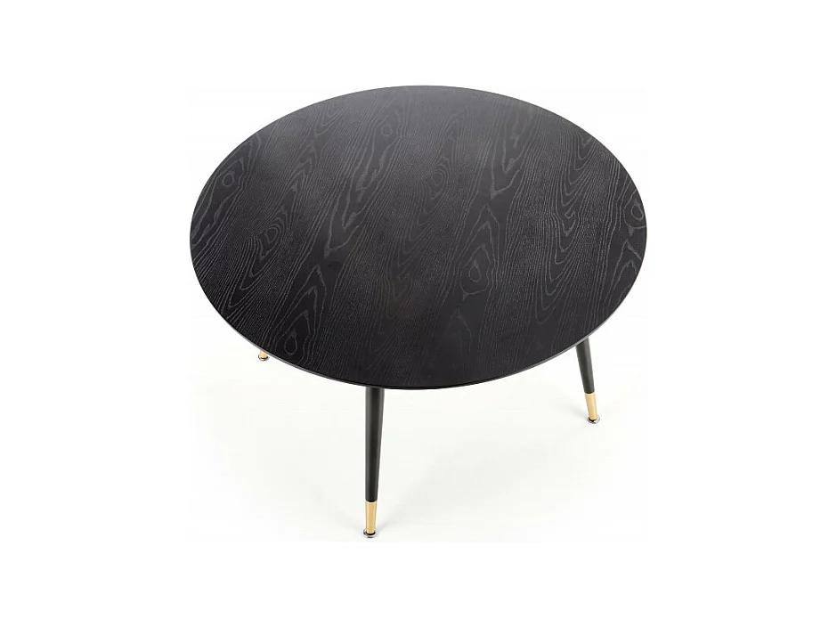 Table de salle à manger ronde noire de 120 cm avec pieds en acier noir et doré Lady