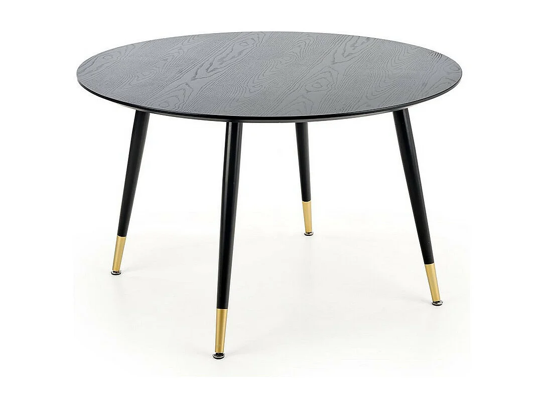 Table de salle à manger ronde noire de 120 cm avec pieds en acier noir et doré Lady