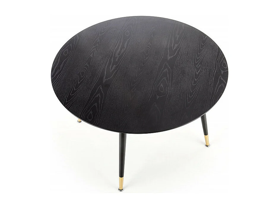 Table de salle à manger ronde noire de 120 cm avec pieds en acier noir et doré Lady