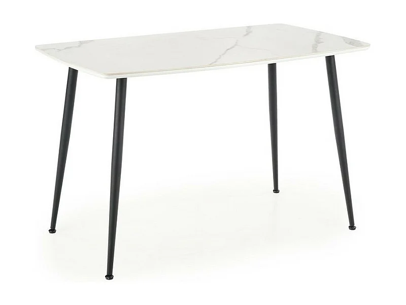 Table à manger aspect marbre blanc avec pieds en métal noir BOCHICA