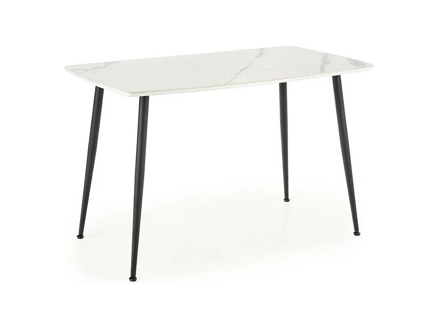 Table à manger aspect marbre blanc avec pieds en métal noir BOCHICA