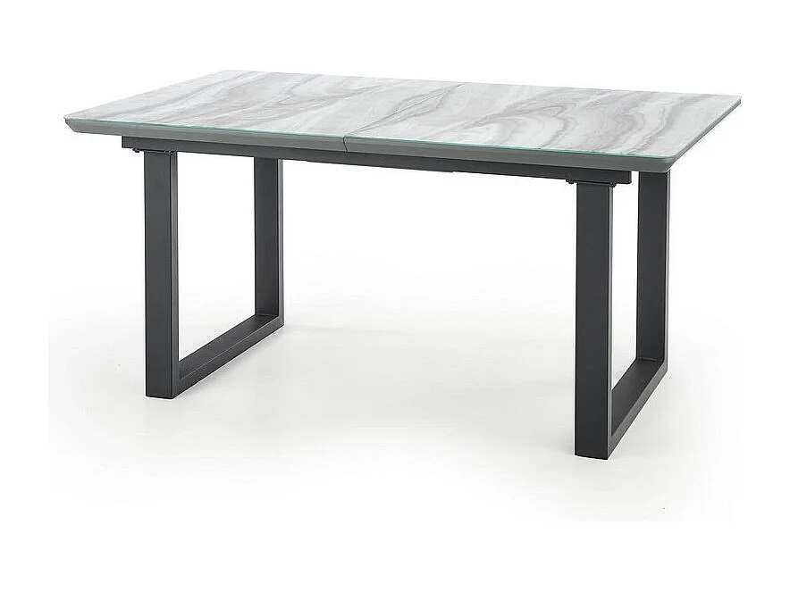 Table de salle à manger avec plateau en verre aspect marbre extensible ALIYAN