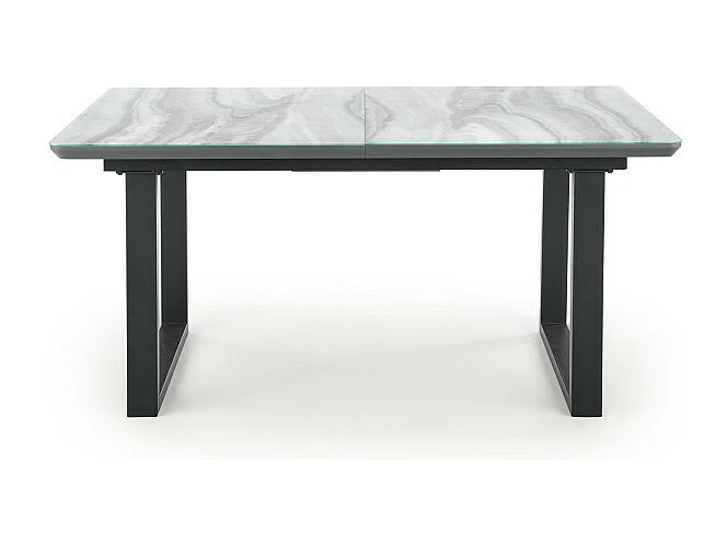 Table de salle à manger avec plateau en verre aspect marbre extensible ALIYAN