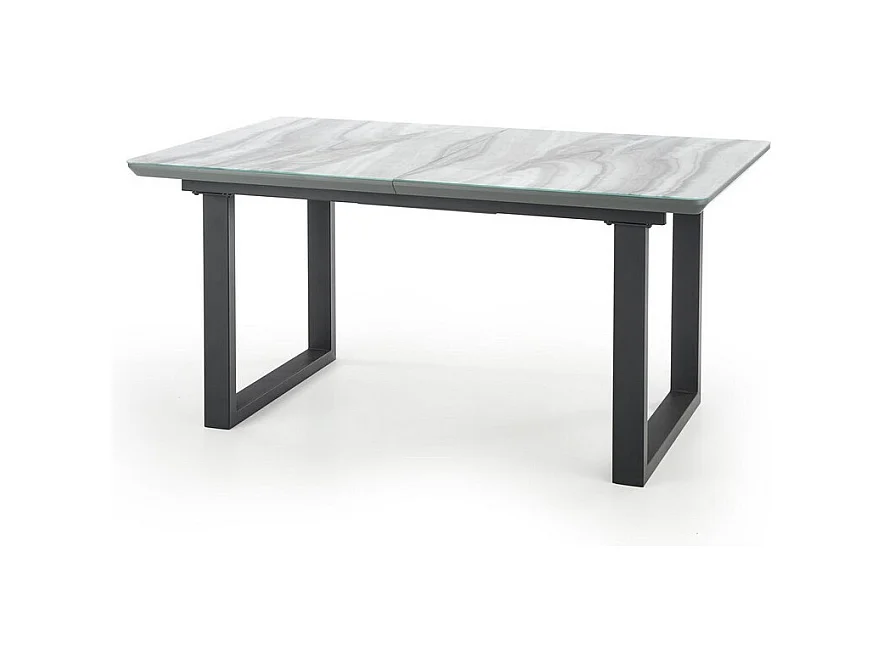 Table de salle à manger avec plateau en verre aspect marbre extensible ALIYAN