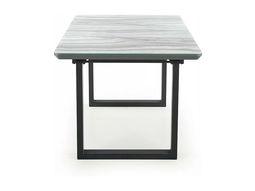 Table de salle à manger avec plateau en verre aspect marbre extensible ALIYAN