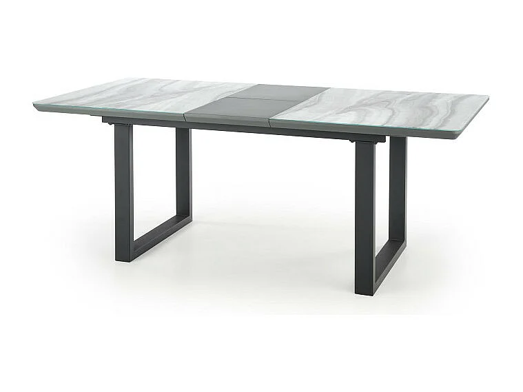 Table de salle à manger avec plateau en verre aspect marbre extensible ALIYAN