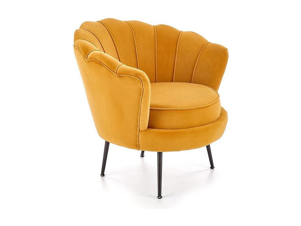 Poltrona a guscio in velluto giallo senape con gambe in metallo nero CAPRICA 2