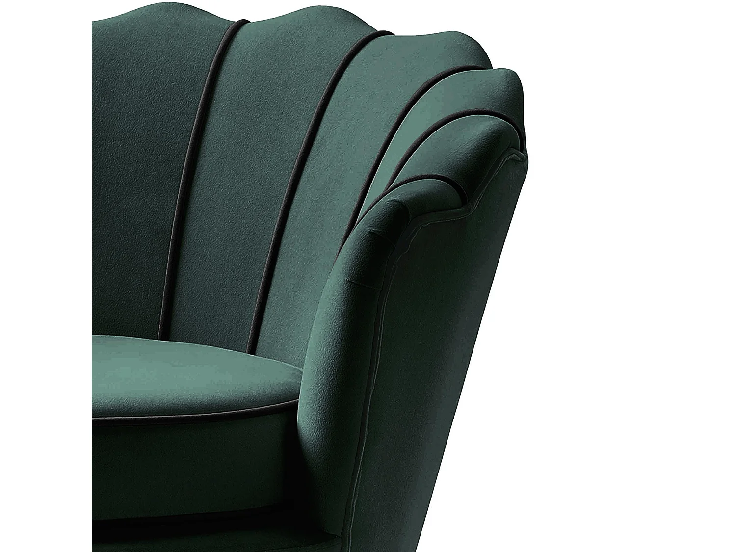 Fauteuil coquillage en velours vert avec pieds noirs en métal HOEL