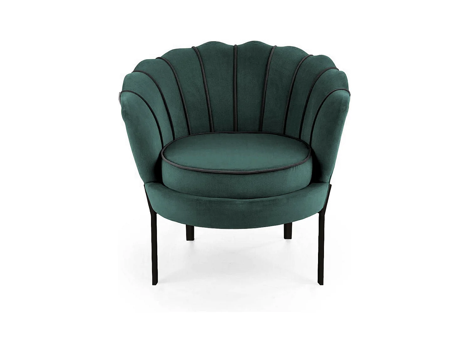 Sillón de concha de terciopelo verde con patas de metal HOEL negro