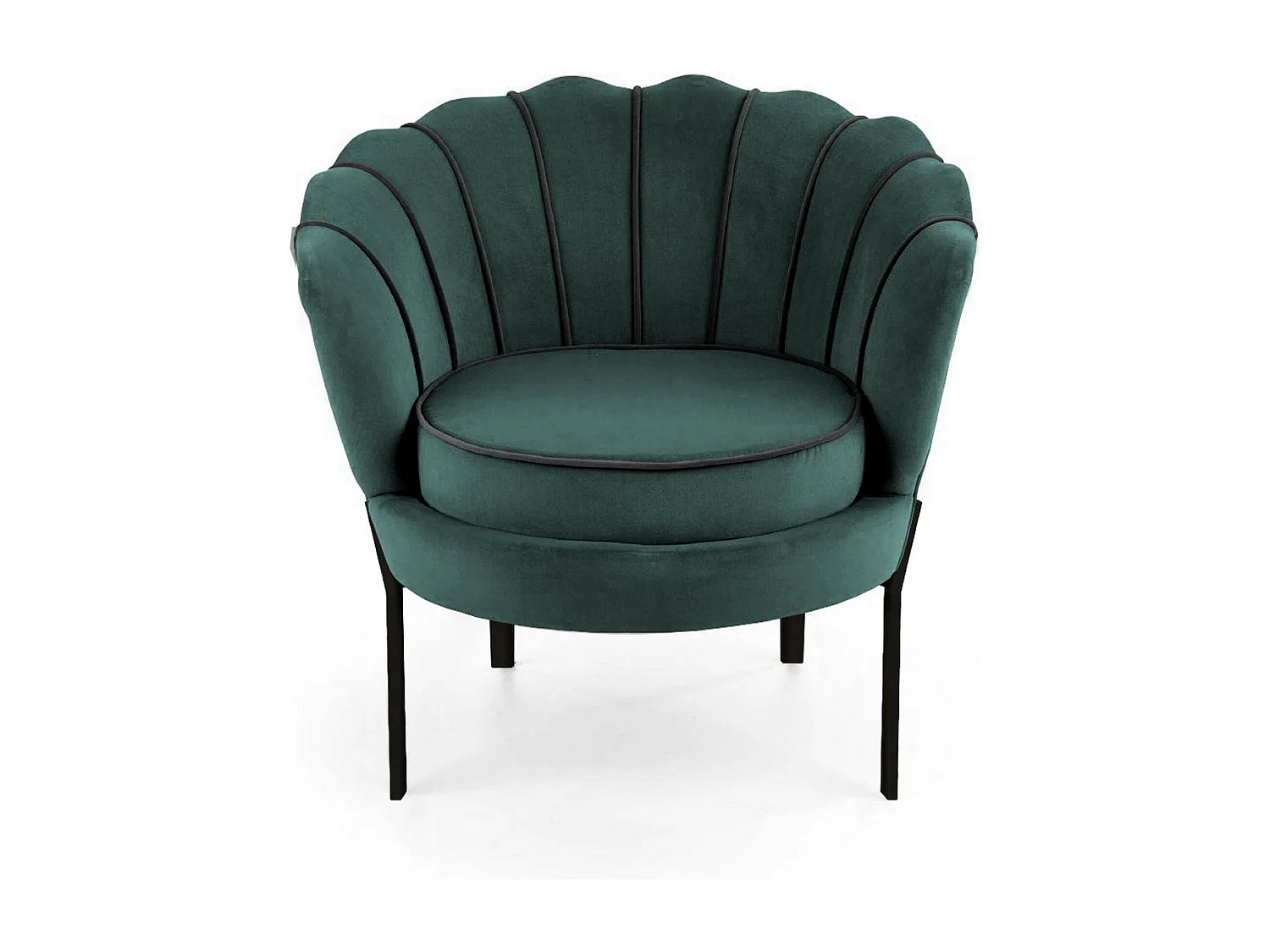 Poltrona a guscio in velluto verde con gambe in metallo nero HOEL