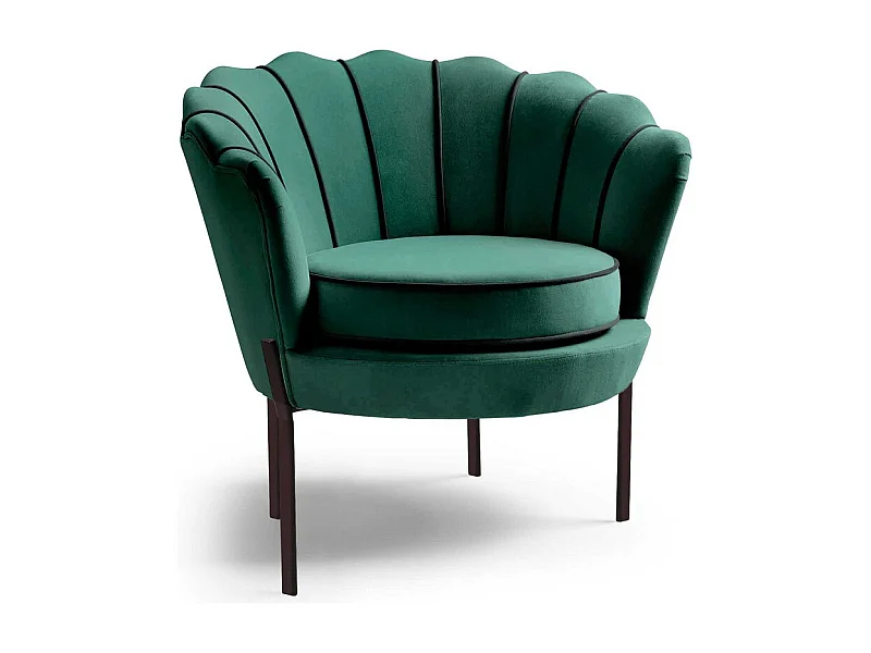 Poltrona a guscio in velluto verde con gambe in metallo nero HOEL