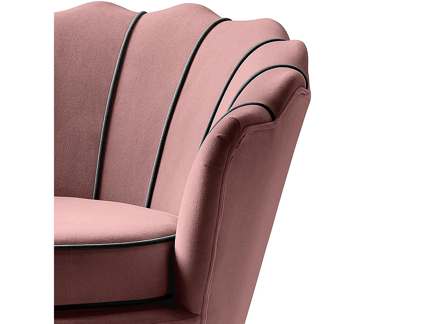 Fauteuil coquillage en velours rose avec pieds noirs en métal HOEL