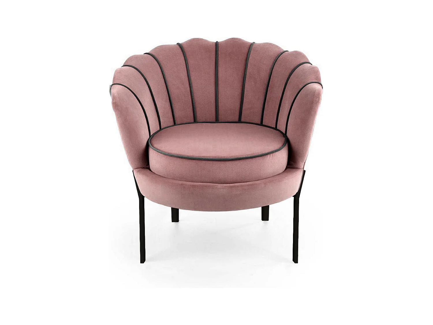 Sillón Shell de terciopelo rosa con patas de metal negro HOEL