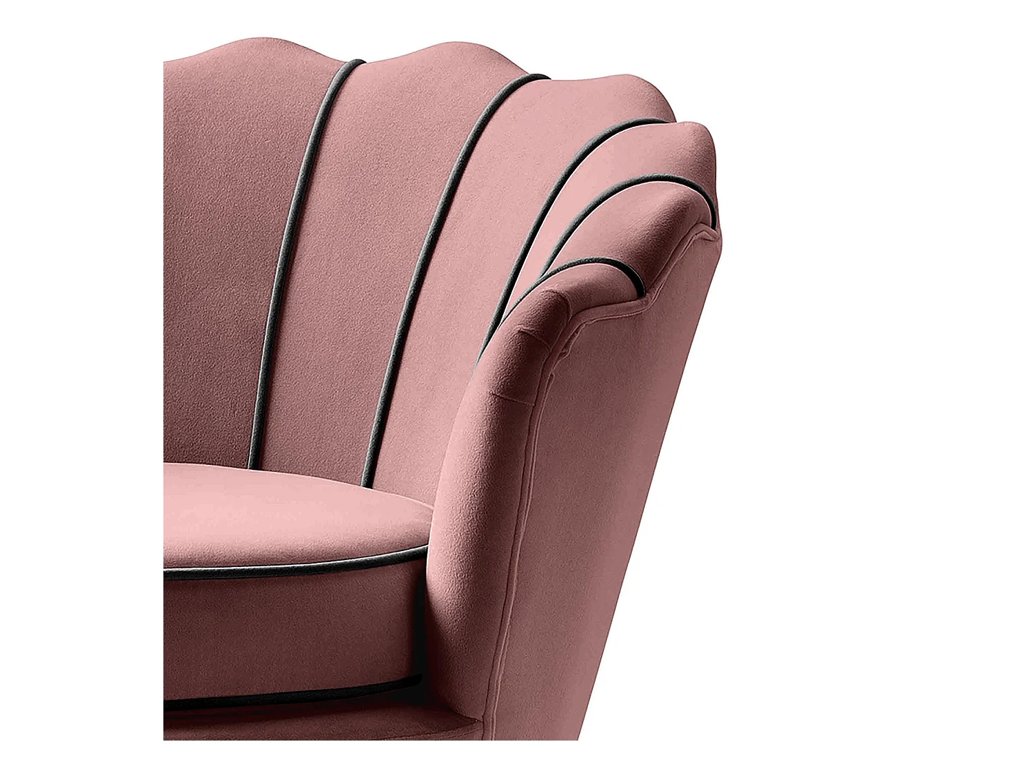 Sillón Shell de terciopelo rosa con patas de metal negro HOEL