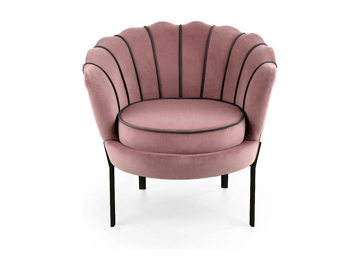 Poltrona Shell in velluto rosa con gambe in metallo nero HOEL