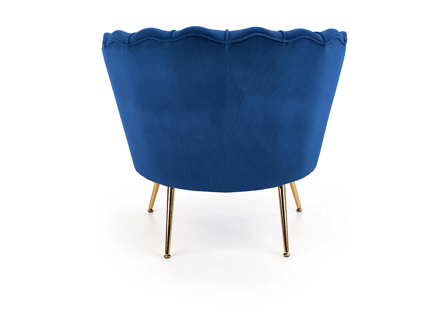 Poltrona a guscio in velluto blu con gambe in metallo dorato CAPRICA