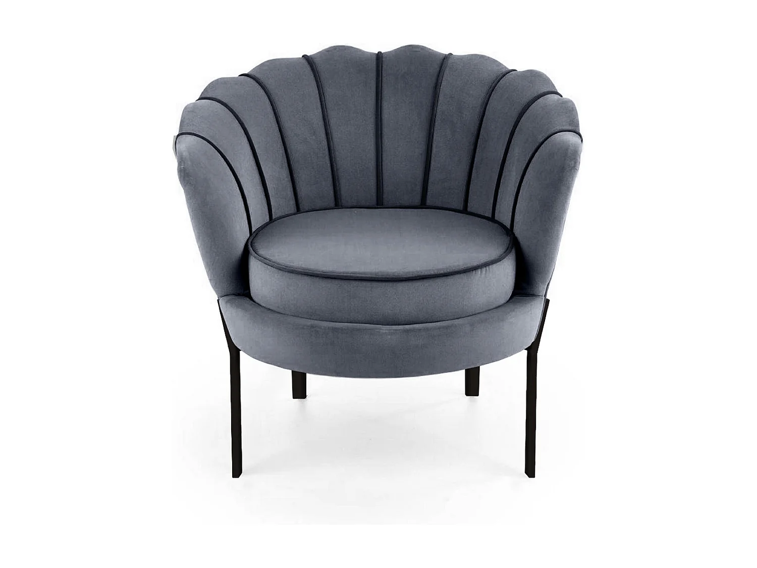 Fauteuil coquillage en velours gris avec pieds noirs en métal HOEL