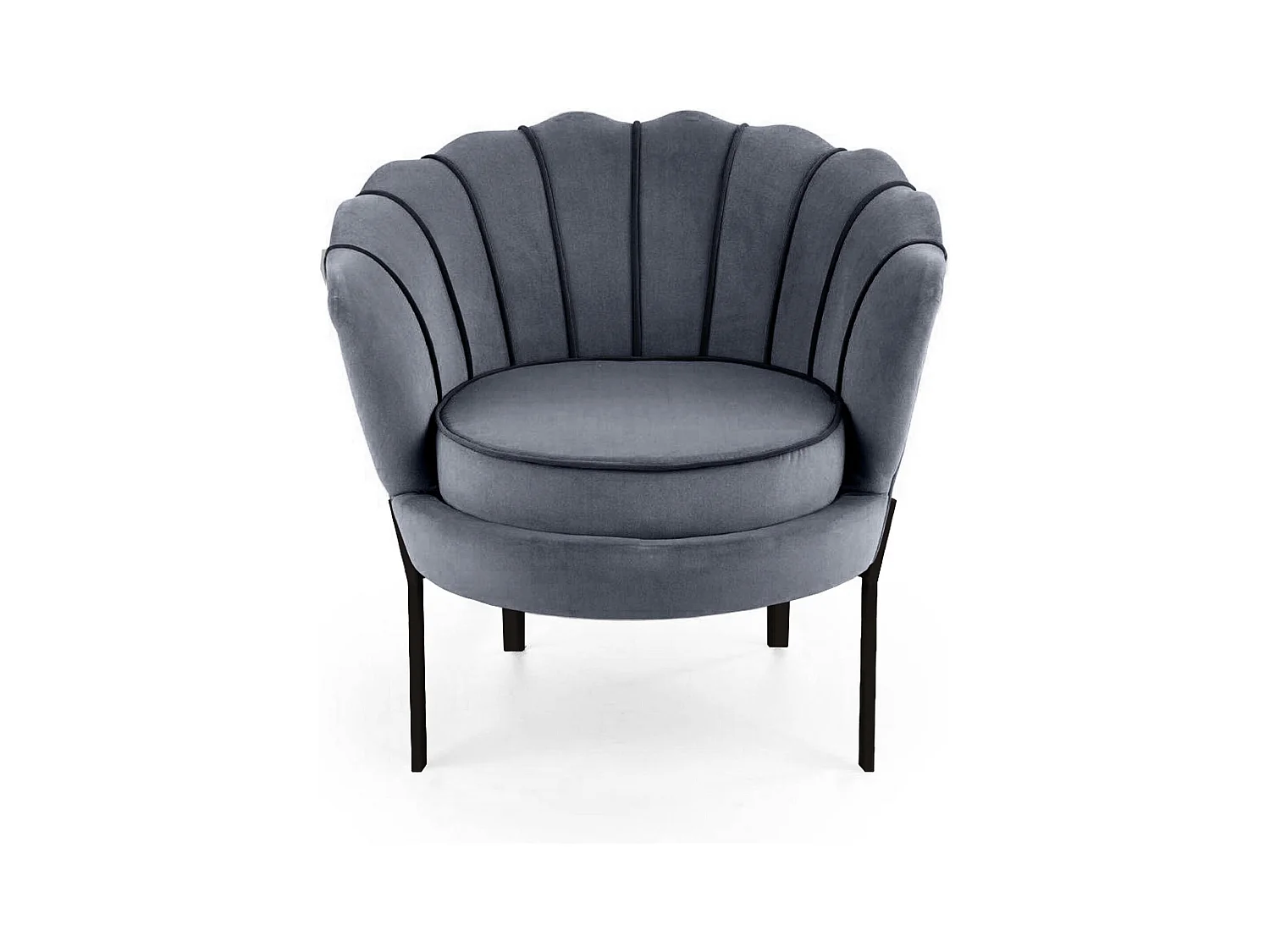 Sillón de concha de terciopelo gris con patas de metal HOEL negro