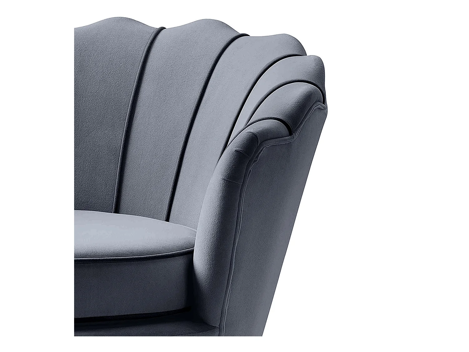 Sillón de concha de terciopelo gris con patas de metal HOEL negro