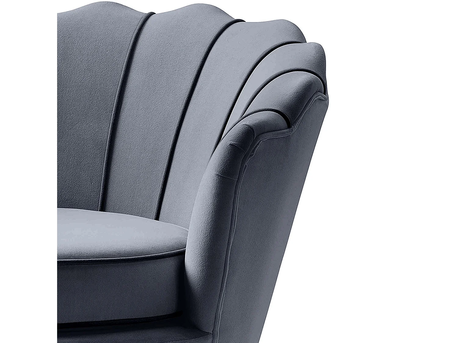 Fauteuil coquillage en velours gris avec pieds noirs en métal HOEL