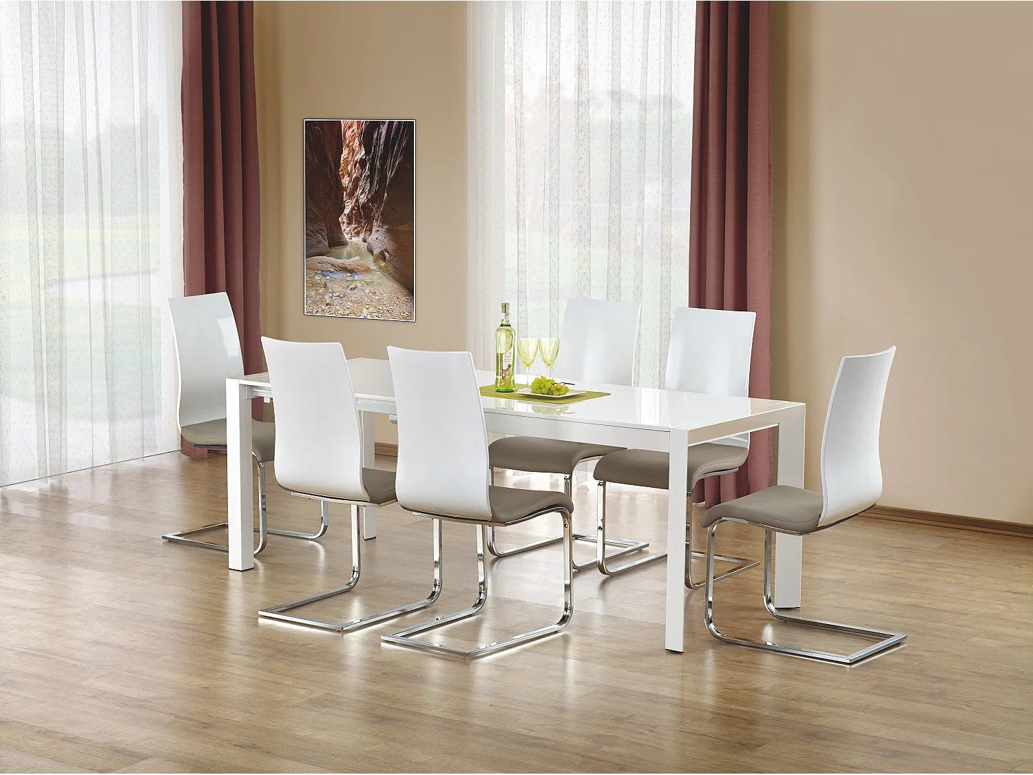 Table à manger extensible blanc laqué Mike - 130cm / 250cm