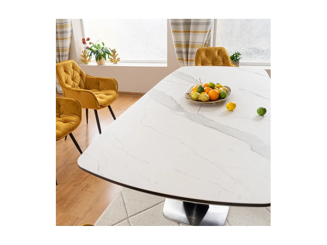 Table à manger extensible noir & marbre 160cm Vanda