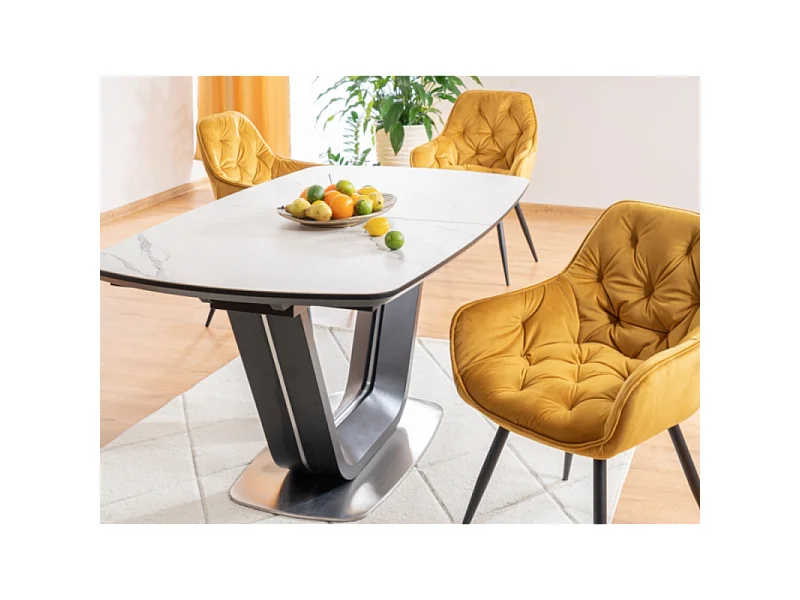 Table à manger extensible noir & marbre 160cm Vanda