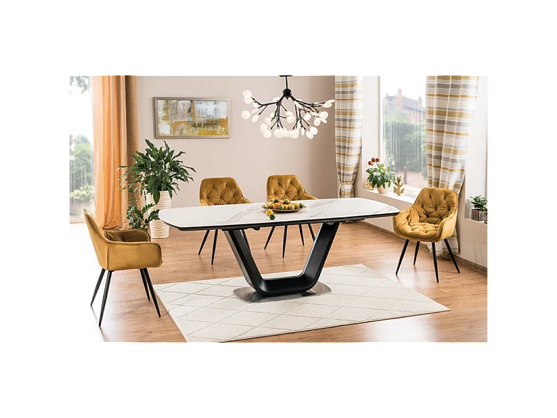 Table à manger extensible noir & marbre 160cm Vanda